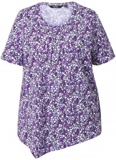 Ulla Popken Floral Pointed Hem Short Sleeve Tee Purple - Bedrukte T-shirts voor dames - 