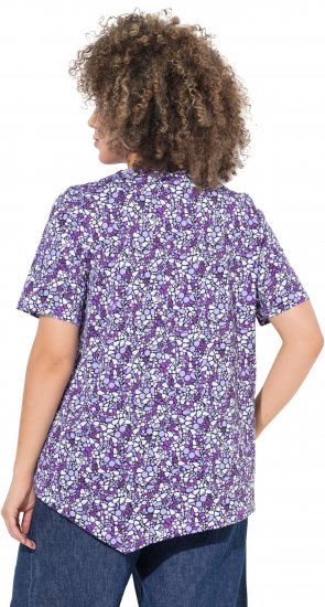 Ulla Popken Floral Pointed Hem Short Sleeve Tee Purple - Bedrukte T-shirts voor dames - 