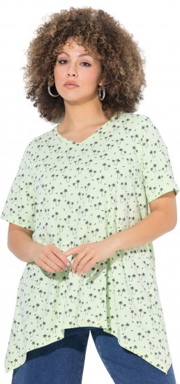 Ulla Popken Palm Tree Print Pointed Hem Tee Lett Lime - Bedrukte T-shirts voor dames - 