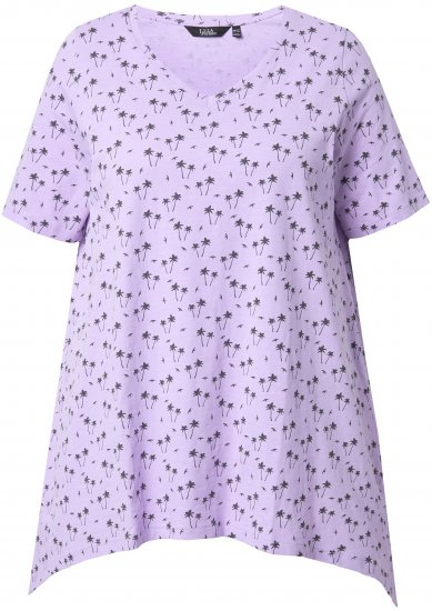 Ulla Popken Palm Tree Print Pointed Hem Tee Lavender - Bedrukte T-shirts voor dames - 