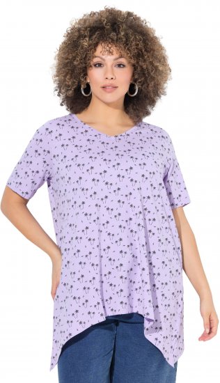 Ulla Popken Palm Tree Print Pointed Hem Tee Lavender - Bedrukte T-shirts voor dames - 
