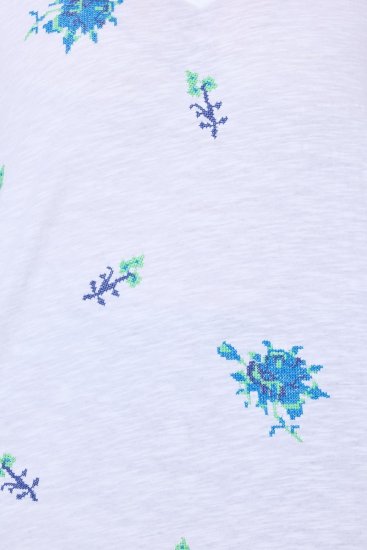 Ulla Popken Cross Stitch Short Sleeve Tee Snow White - Bedrukte T-shirts voor dames - Dames-T-shirts met print