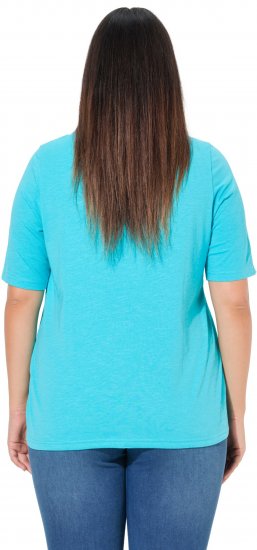 Ulla Popken Ride The Wave Short Sleeve V-Neck Graphic Tee Deep Aqua - Bedrukte T-shirts voor dames - 