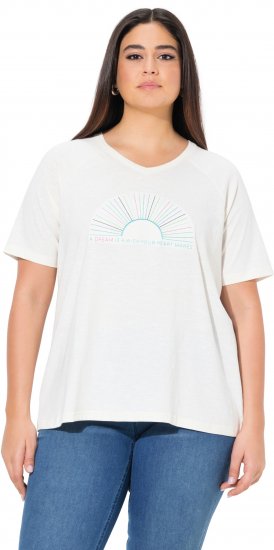 Ulla Popken Embroidered Sunrise Lettering Tee Off-White - Bedrukte T-shirts voor dames - 