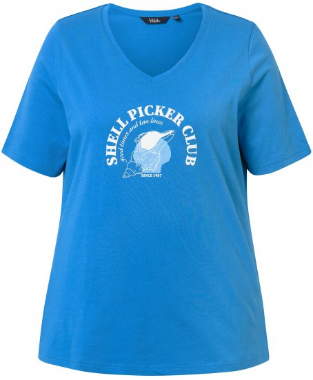 Ulla Popken Shell Picker Club Short Sleeve Graphic Tee Teal Blue - DAMESKLEDING 40-66 - 