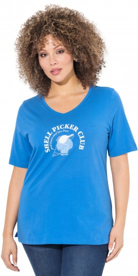 Ulla Popken Shell Picker Club Short Sleeve Graphic Tee Teal Blue - DAMESKLEDING 40-66 - 