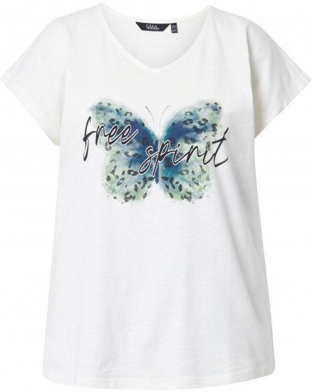 Ulla Popken Free Spirit Butterfly Cap Sleeve Graphic Tee Off-White - Bedrukte T-shirts voor dames - 