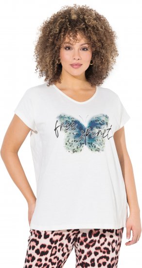 Ulla Popken Free Spirit Butterfly Cap Sleeve Graphic Tee Off-White - Bedrukte T-shirts voor dames - 