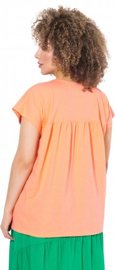 Ulla Popken Free Spirit Butterfly Cap Sleeve Graphic Tee Coral - Bedrukte T-shirts voor dames - 