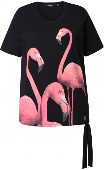 Ulla Popken Flamingo Short Sleeve Graphic Tee Black - Bedrukte T-shirts voor dames - 