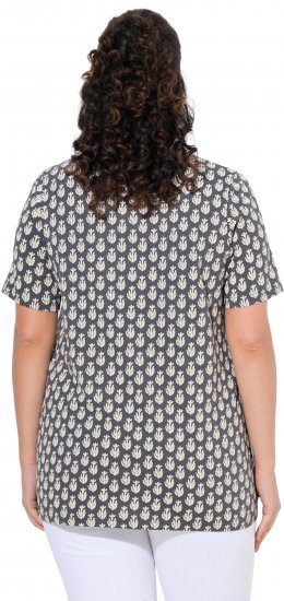 Ulla Popken Cactus Print Short Sleeve V-Neck Tee Graphite Grey - Bedrukte T-shirts voor dames - 