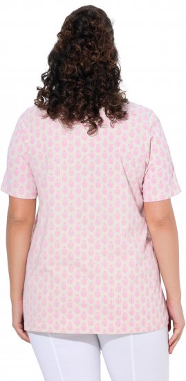 Ulla Popken Cactus Print Short Sleeve V-Neck Tee Pink - Bedrukte T-shirts voor dames - 