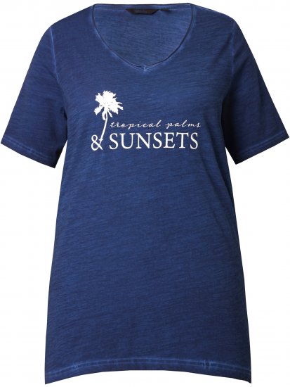 Ulla Popken Sunset Lettering Short Sleeve Graphic Tee Ink Blue - Bedrukte T-shirts voor dames - 