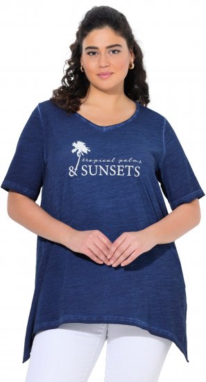 Ulla Popken Sunset Lettering Short Sleeve Graphic Tee Ink Blue - Bedrukte T-shirts voor dames - 
