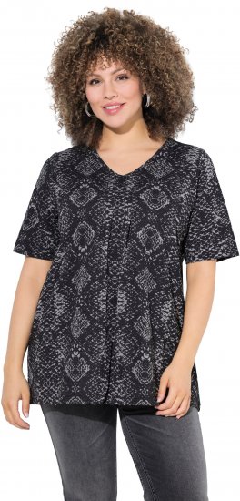 Ulla Popken Snake Print V-Neck Tee Graphite Grey - Bedrukte T-shirts voor dames - 
