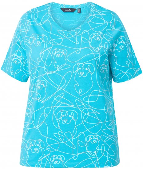 Ulla Popken Abstract Animal Print Short Sleeve Tee Deep Aqua - Bedrukte T-shirts voor dames - 