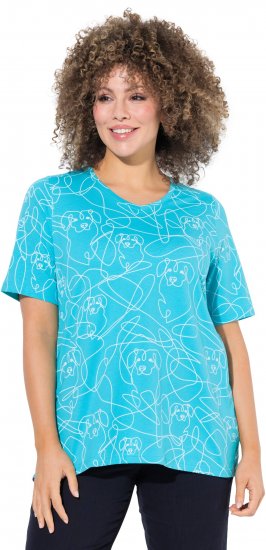 Ulla Popken Abstract Animal Print Short Sleeve Tee Deep Aqua - Bedrukte T-shirts voor dames - 