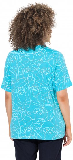 Ulla Popken Abstract Animal Print Short Sleeve Tee Deep Aqua - Bedrukte T-shirts voor dames - 