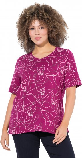 Ulla Popken Abstract Animal Print Short Sleeve Tee Magnolia Red - Bedrukte T-shirts voor dames - 