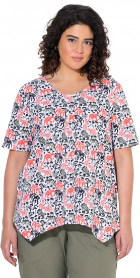 Ulla Popken Half-sleeve A-line V-neck Pointed Hem Animal Pattern T-shirt Snow White - Bedrukte T-shirts voor dames - 