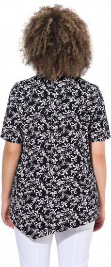 Ulla Popken Bow Print Short Sleeve Pointed Hem Tee Black - Bedrukte T-shirts voor dames - 