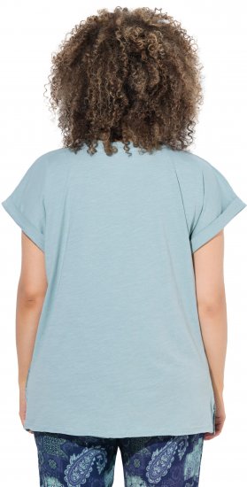 Ulla Popken Textured Paisley Motif Cap Sleeve Tee Light Moss Green - Bedrukte T-shirts voor dames - 