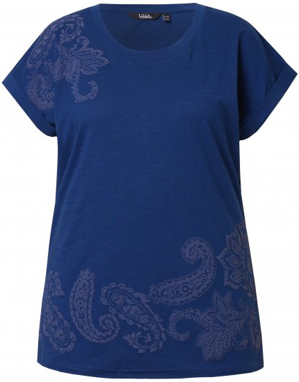 Ulla Popken Textured Paisley Motif Cap Sleeve Tee Navy - Bedrukte T-shirts voor dames - 
