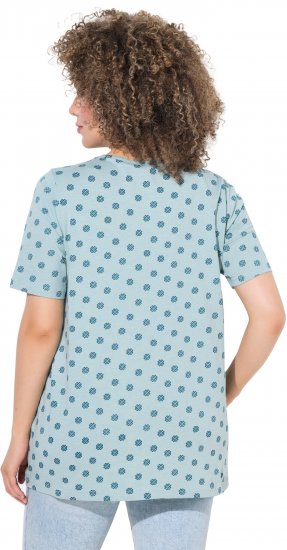 Ulla Popken Tile Print Short Sleeve Pleated Tee Light Moss Green - Bedrukte T-shirts voor dames - 