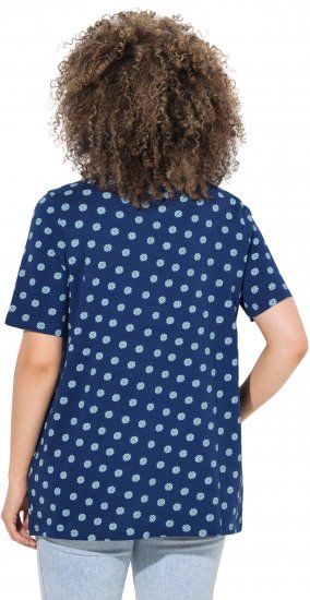 Ulla Popken Tile Print Short Sleeve Pleated Tee Dark Blue - Bedrukte T-shirts voor dames - 