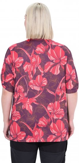 Ulla Popken Quick Drying Flower Print Short Sleeve Tee Dark Cherry - Bedrukte T-shirts voor dames - 