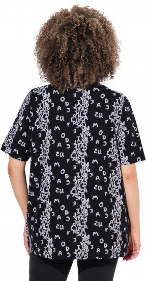Ulla Popken Letter Print Short Sleeve Tee Black - Bedrukte T-shirts voor dames - 