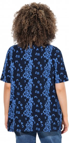 Ulla Popken Letter Print Short Sleeve Tee Navy - Bedrukte T-shirts voor dames - 