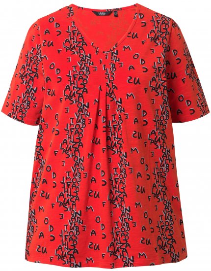 Ulla Popken Letter Print Short Sleeve Tee Red - Bedrukte T-shirts voor dames - 