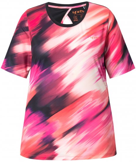 Ulla Popken Cutout Abstract Print Short Sleeve Tee Hibiscus Red - Bedrukte T-shirts voor dames - 
