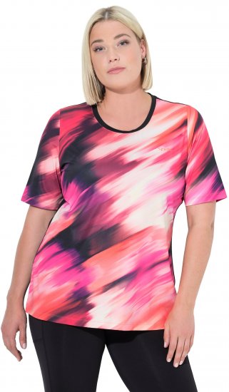 Ulla Popken Cutout Abstract Print Short Sleeve Tee Hibiscus Red - Bedrukte T-shirts voor dames - 