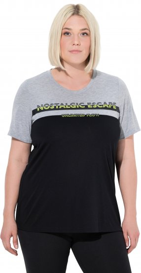 Ulla Popken Nostalgic Escape Performance T-Shirt Black - Bedrukte T-shirts voor dames - 