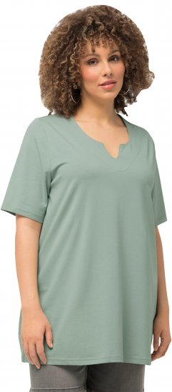 Ulla Popken Essential Notch Neck Stretch Tee Light Moss Green - T-shirts - 