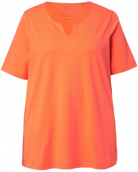 Ulla Popken Essential Notch Neck Stretch Tee Coral Pink - T-shirts - 