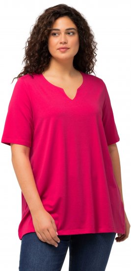 Ulla Popken Essential Notch Neck Stretch Tee Magenta Pink - T-shirts - 