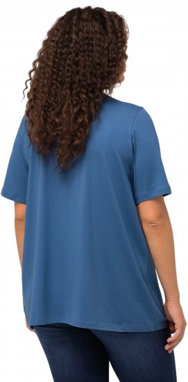Ulla Popken Essential Notch Neck Stretch Tee Denim Blue - T-shirts - 