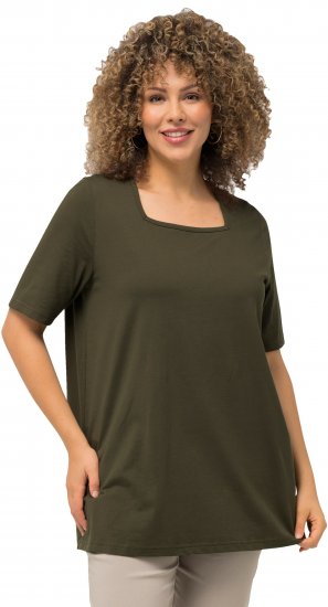 Ulla Popken Essential Square Neck Stretch Tee Forest Green - T-shirts - 