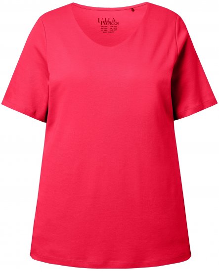 Ulla Popken Double Layer Rounded V-Neck Slim Fit Tee Red - T-shirts - 