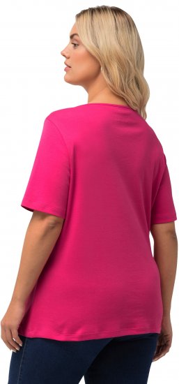 Ulla Popken Double Layer Rounded V-Neck Slim Fit Tee Fuchsia Pink - T-shirts - 