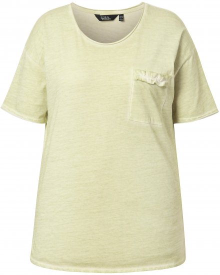 Ulla Popken Cold Dye Ruffle Edge Pocket Tee Pistachio - T-shirts - 