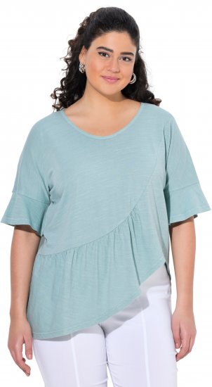 Ulla Popken Asymmetric Flounce Panel Short Sleeve Tee Light Moss Green - T-shirts - 
