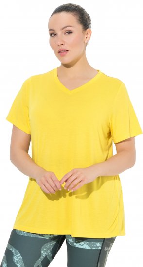 Ulla Popken Functional Antibacterial Finish V-Neck Short Sleeve Knit Top Sun Yellow - T-shirts - 
