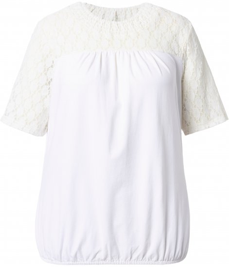 Ulla Popken Lace Yoke Short Sleeve T-Shirt Snow White - T-shirts - 