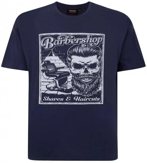 Espionage T410 Barbershop Printed T-Shirt Navy - T-shirts met opdruk - T-shirts met opdruk grote maten