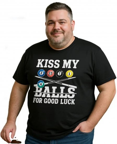 Espionage T436 Good Luck Kiss Printed T-Shirt Black - T-shirts - Grote Maten T-shirts Heren