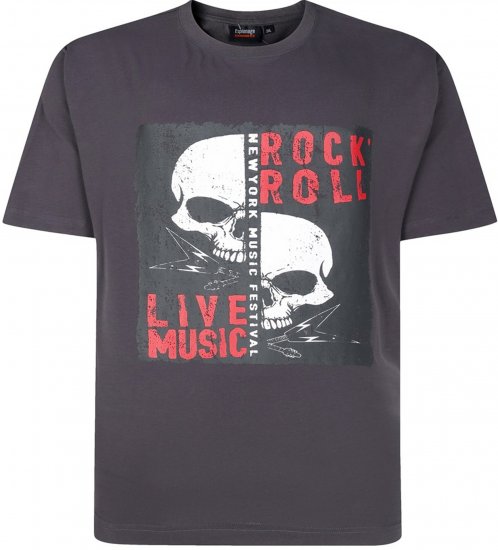 Espionage T437 Rock N' Roll Printed T-Shirt Charcoal - T-shirts met opdruk - T-shirts met opdruk grote maten